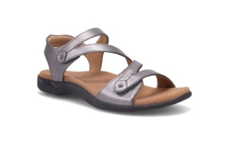 <ul> <li>Big Time in pewter has arrived just in time.</li> <li>Features adjustable hook and loop closure and soft support insole with amazing arch support.</li> </ul>
