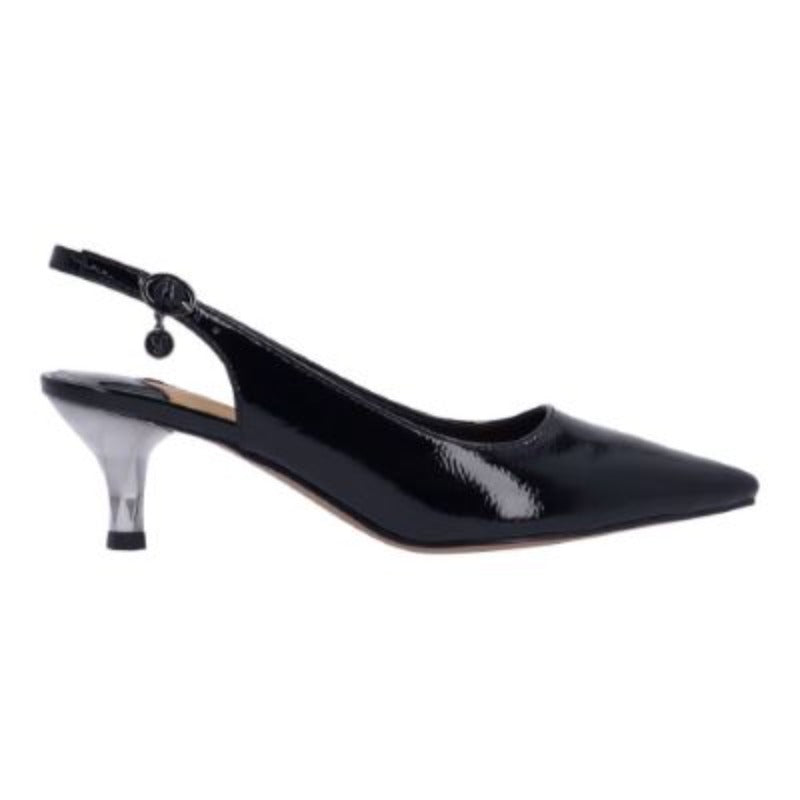 Ferryanne in black is a slingback with adjustable buckle. Insole features memory foam.