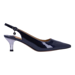 The Ferryanne in navy is a dressy slingback pump with and adjustable closure.  Heel height is approximately 2 inches.