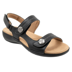 The Romi Stitch sandal in black has everything you love (fully adjustable straps, comfortable footbed) about the Romi sandal now with a stitch pattern on the straps topped off with an ornament.