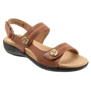 The Romi Stitch sandal in luggage has everything you love (fully adjustable straps, comfortable footbed) about the Romi sandal now with a stitch pattern on the straps topped off with an ornament.