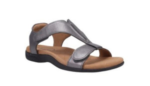<ul> <li> <p><span style="font-size: 1.4em;">The Show in pewter is a lightweight leather sandal made in Spain.</span></p> </li> <li> <p><span style="font-size: 1.4em;">These sandals are comfortable due to the lightweight padded footbed lined in suede.</span></p> </li> </ul>