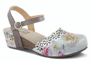 This flower cutout design is perfectly hand crafted to sit on your foot with ease and beauty. This dainty wedge corked heel is perfect for every day. Heel height is approximately 1.75 inches.