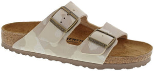 Relax and slip into the comfort that is the Birkenstock Arizona footbed, your feet will thank you!  The Birko-Flor upper is made of easy-to-care-for and hygienic PVC, which has been lined on the inside with a soft, breathable layer of fleece. This high-quality material is very gentle on the skin, and it's comfortable while also being very durable. The suede lined contoured footbed will mold to the shape of your foot creating a custom footbed that supports and cradles you each and every step.  