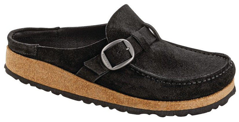 The BIRKENSTOCK Buckley is a semi-open moccasin-style clog that’s instantly recognizable as an authentic BIRKENSTOCK original thanks to its exposed cork footbed. The upper is made from soft suede leather.