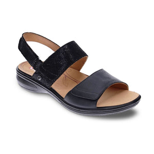 Combining color and texture for a contrast that's both cool and refined, Como is sure to have a place in any woman's wardrobe. Three subtle points of adjustability ensure a perfect fit without gapping or sliding. Adjustable three-strap sandals. Leather lining and insole. Polyurethane insole with textile top cover. Heel height approximately 1 inch.