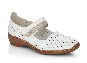 The chic and airy Doris may become your shoe.  Features a leather upper with cutouts and a cushioned insole with arch support.  Heel height is approximately 1.25 inches.