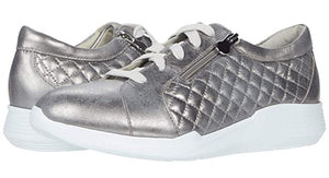 Another fantastic athleisure oxford from Munro. A chic black & white color combination, the Emmie has soft calf leather with imitation leather quilted quarters on an ultra-lightweight molded EVA outsole; a must have walking shoe. An outside zipper make tying laces an option. The removable footbed is contoured with an arch and gently cupped heel for maximum support and comfort. 