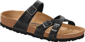 The BIRKENSTOCK Franca is an elegant model designed with slim, stylish crisscrossed straps. Featuring an impressive combination of design and wearability for all day comfort. The upper is made from extra thick, oiled nubuck leather. Anatomically shaped cork-latex footbed Upper: oiled nubuck leather Footbed lining: suede Sole: EVA Details: three straps, each with an individually adjustable metal pin buckle “Made in Germany”