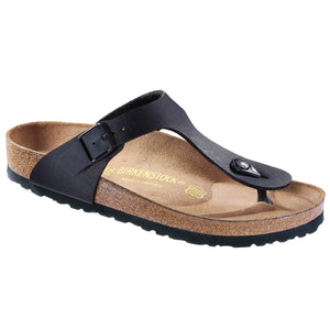 The Birkenstock Gizeh is perfect for day or evening.  Easy care Birko-Flor upper in a classic thong silhouette with an adjustable buckle for the perfect fit.  Upper is made of acrylic and polyamide felt fibers with a leather-like texture on top and a soft fabric underneath against the skin. 