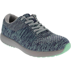 This lace-up style, Goalz, is cute and fits comfortably with its Dream Fit® knit upper and adjustable laces. TRAQ's lightweight, responsive polyurethane Q-Sport Walker 2 outsole offers increased support, balanced weight distribution, enhanced shock absorption, with better rebound and bounce when in motion.  Heel height approximately 1 inch.