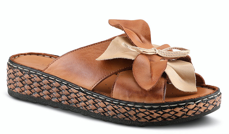 Make a dynamic statement with this whimsical, high quality and butter soft leather slide sandal featuring a flower applique and padded foot bed on a lightweight comfort sole with a flexible forefoot. Upper: Leather Lining: Leather Insole: Leather Outsole: Polyurethane Closure: Slip-on Heel Height: 1 1/2