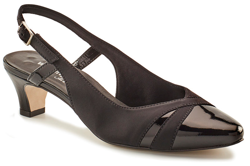 Look polished and professional in the Intrigue pump by Walking Cradles.  The Intrigue is a classic sling back pump and has criss cross detailing.  The patent toe, and premium upper materials create a stunning profile. 