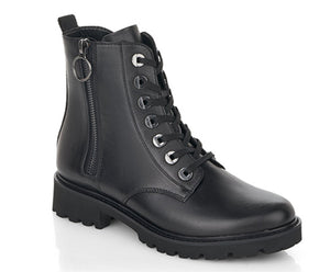 This on trend boot is made by the Remonte division of Rieker.  Features a functional side zipper, soft removable insole, velvet lining and lightweight sole.  Heel height is approximately 1.5 inches.