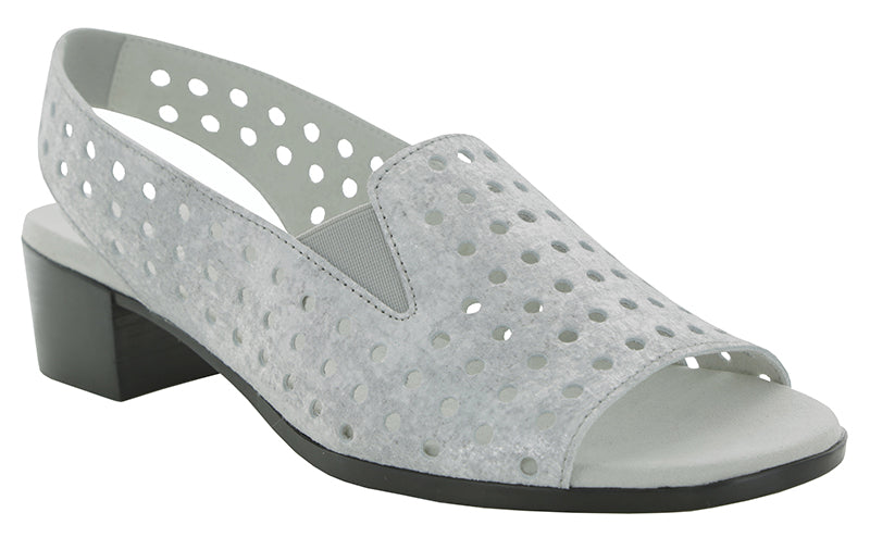 Circular cutouts add a breezy feel to the Munro Mickee.  Comfort lining is breathable and wicks away moisture.  Features a rubber outsole with a sturdy heel that is shock absorbing and flexible.  Heel height is approximately 1.25 inches.