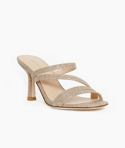 The Ostin by Pelle Moda is a strappy evening sandal featuring a square toe.   Heel height is approximately 3 inches.