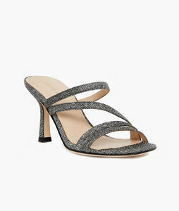The Ostin by Pelle Moda is a strappy evening sandal featuring a square toe.   Heel height is approximately 3 inches.