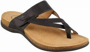 The Perfect by Taos® Footwear is a beautifully crafted and truly versatile sandal that can be worn any time, any place. Easy slide on/off with single hook-and-loop adjustable strap across arch for enhanced fit. A premium leather toe loop style thong sandal with strappy upper design. Constructed with lightweight cork-latex midsoles and soft padded and lined in luxurious suede footbed. Heel height is approximately 1 inch
