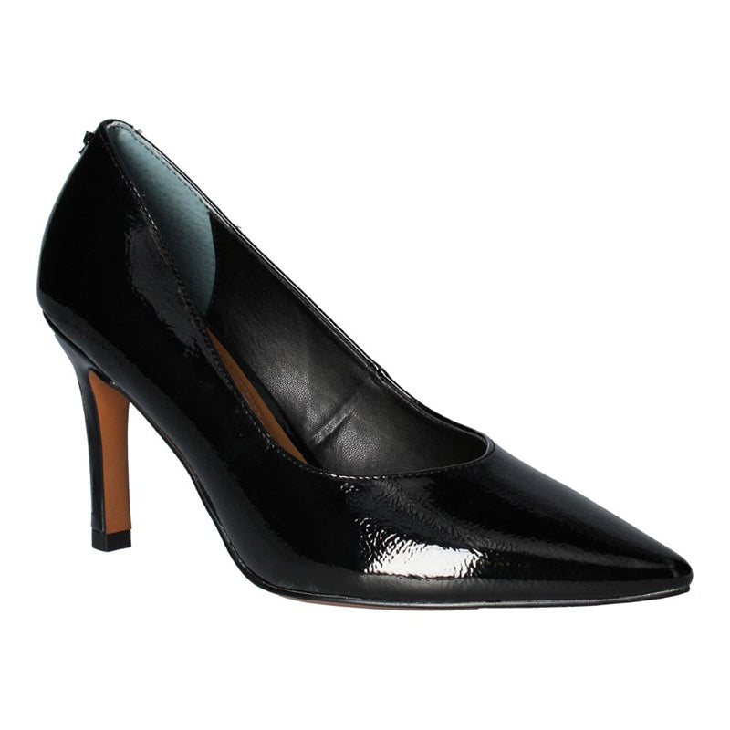 Feel chic and sophisticated with this special pump wrapped in synthetic patent with a gorgeous metal embossed heel.  Be extraordinary day or night in anything from denim to dress.  Features a memory foam insole for added cushion and comfort.  Heel height is approximately 3.25 inches.