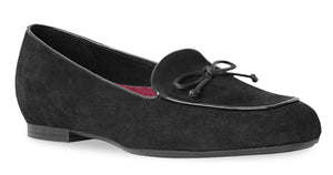 The Rossa is a sweet little loafer with a french cord around the topline with a feminine accent bow. Features a hidden wedge for great support and comfort, latex rubber outsole and comfort lining that is breathable and wicks away moisture. Heel height approximately .50 inch.