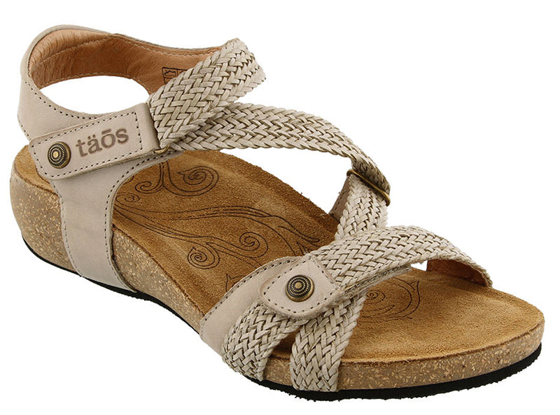 The Trulie is a a lightweight leather sandal made in Spain.  These sandals are comfortable due to the lightweight padded footbed lined in suede.  Features adjustable hook and loop closures.  The Trulie is ready for adventure.   Heel height is approximately 1.25 inches.