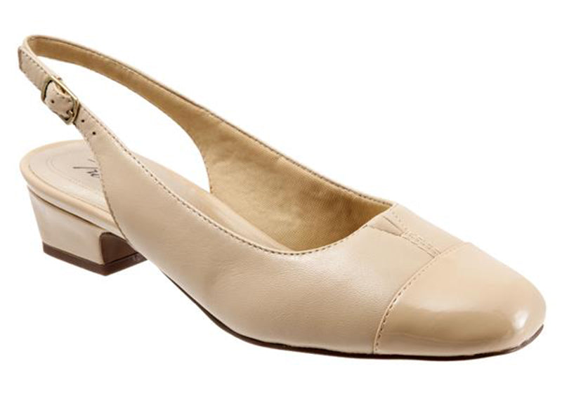 Dea by Trotters is a stylish, low heel dress shoe with an adjustable strap for a great fit.  The classically styled cap toe amps up the style.  Features a cushioned footbed with an anti-impact EVA layer.  Heel height is approximately 1.25 inches.