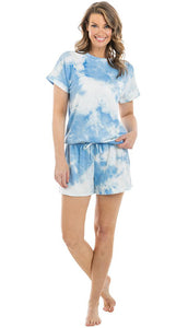 Light blue and white tie dye loungewear set. Made with a soft cotton blend.
