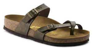 The Birkenstock Mayari is a fashionable cross strap with toe loop and a fully adjustable strap for that perfect fit.  Birki-Flor upper is made of a durable, synthetic upper material with leather-like finish & soft backing.   The original anatomically correct cork Birkenstock footbed crafted from cork that is 100% renewable and sustainable.  The footbed features a pronounced arch support, deep heel cup and roomy toe box.