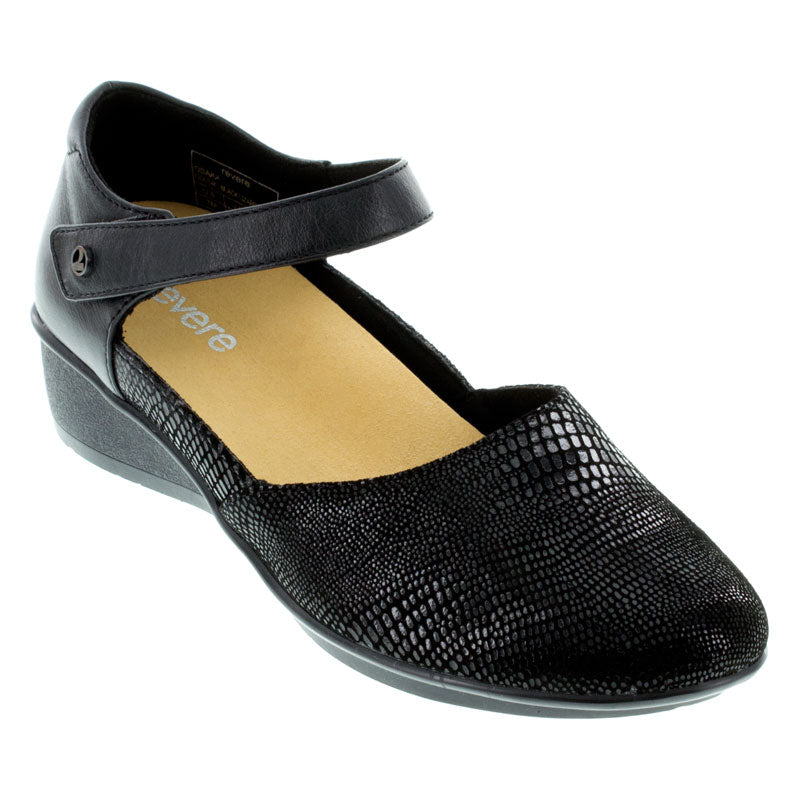 Sweet and stylish Osaka mary jane oozes style and confidence, while delivering a soft & flexible fit. A tapered wedge adds just enough height to this casual classic, which makes Osaka a favorite option as business casual shoes for women. Features: Removable comfort footbed with built-in arch support allows the insertion of custom orthotics and braces if required. 