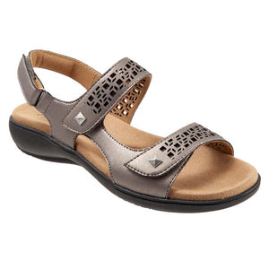 Perforated patterns and diamond edge stud hardware accentuate the adjustable straps of the Romi sandal. Romi also features a soft, comfortable footbed and flexible sole. Features Memory Foam, leather upper and a lightweight rubber sole. Heel height is approximately 1.25 inches.