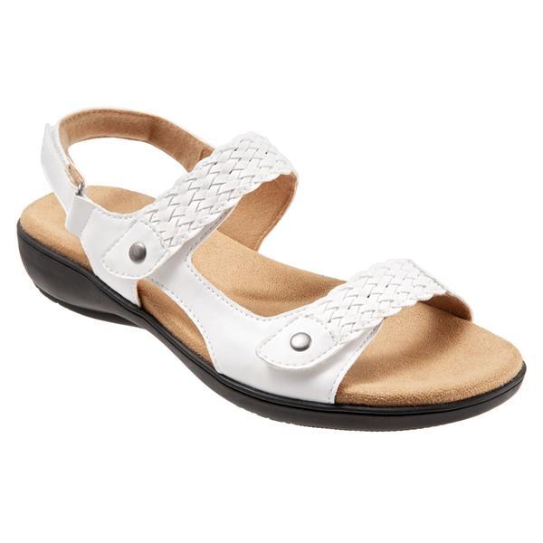 Trotters Teresa sandal offers woven adjustable straps to fit your foot perfectly and a memory foam cushioned and contoured footbed with arch support.  Heel height is approximately 1.25 inches.